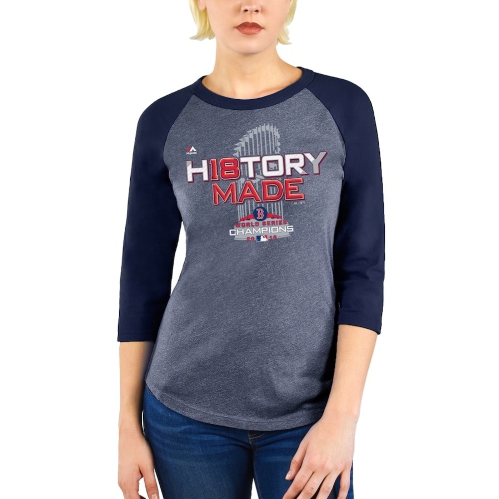 Boston Red Sox Majestic Threads Women's 18 World Series Champs 3/4-Sleeve Shirt